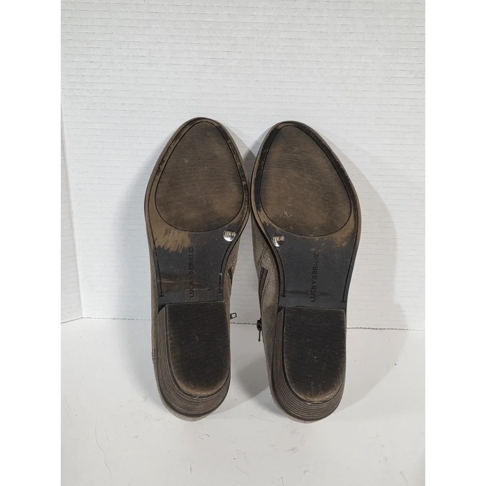 Lucky Brand Barough Ankle Boots Womens Sz 10 Brown Suede Beige Booties Side Zip